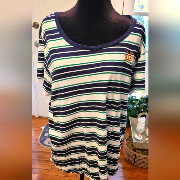 4/$19 Blue and green striped Notre Dame t-shirt XL - Picture 1 of 5